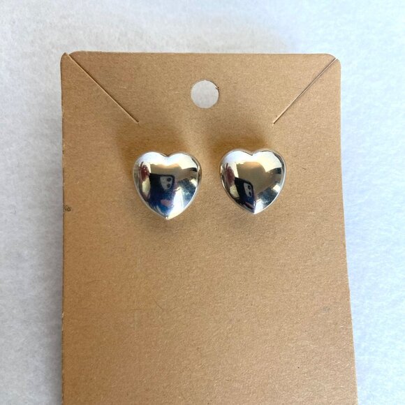 Sterling Silver 925 Italy 0.5" Hollow Puffy Heart Stud Earrings - Picture 11 of 16